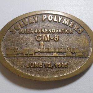 Solvay Polymers Area 40 Renovation CM-8 1995 Brass Buckle Vintage Enbee Company